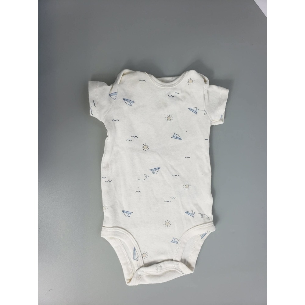 Carters Baby Bodysuit 3M White Paper Airplane Sun Short Sleeve Cotton One Piece